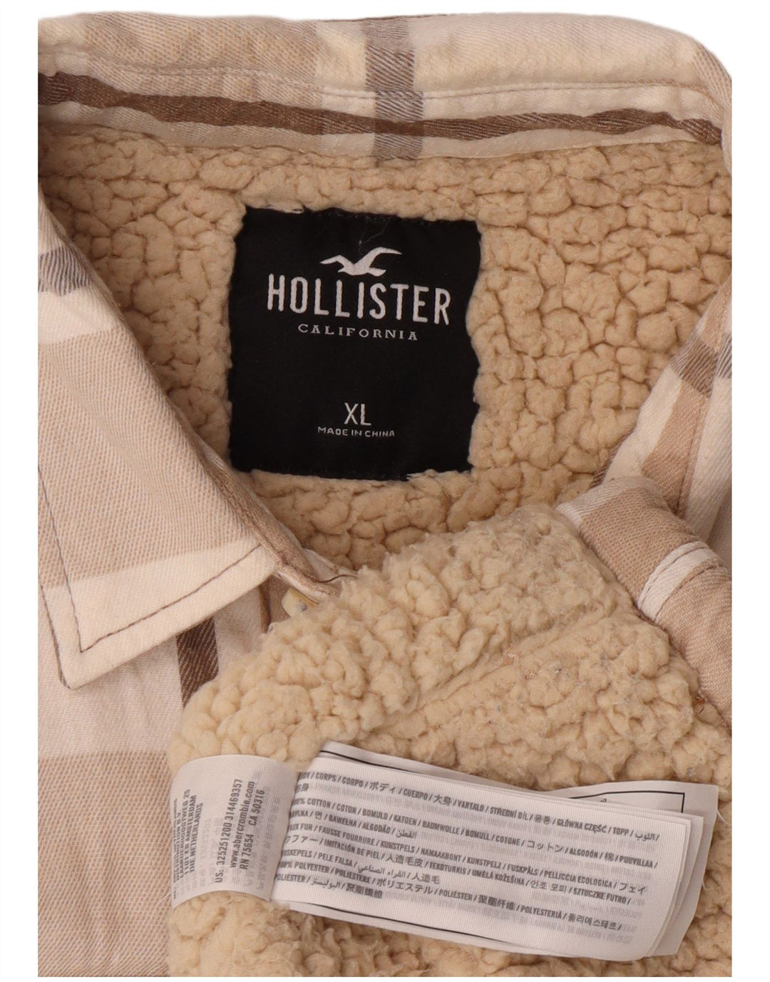 HOLLISTER Мужская фланелевая рубашка Lumberjack XL, хлопковая бежевая клетка