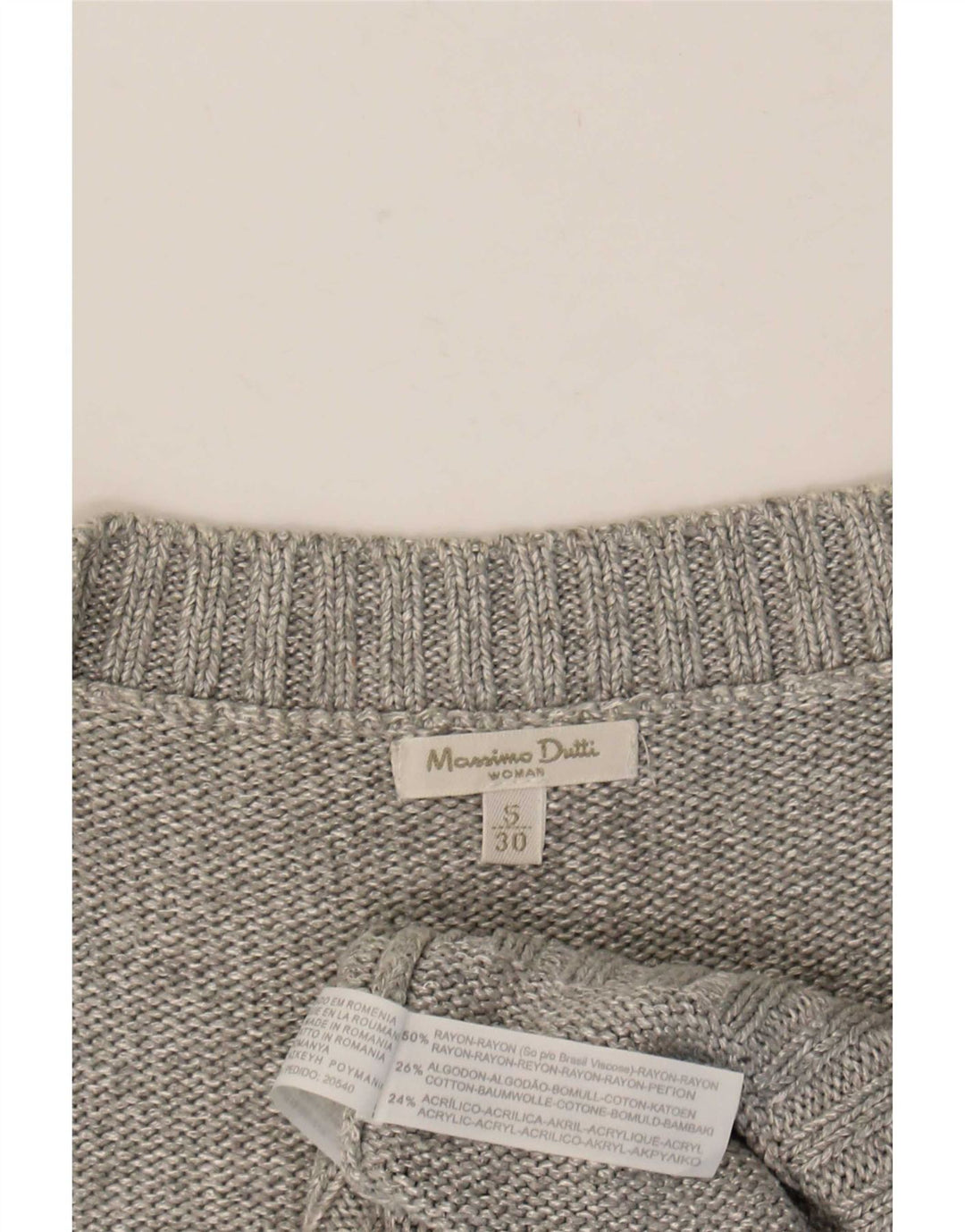 Женский джемпер с короткими рукавами и v-образным вырезом Massimo Dutti UK 10, маленький серый
