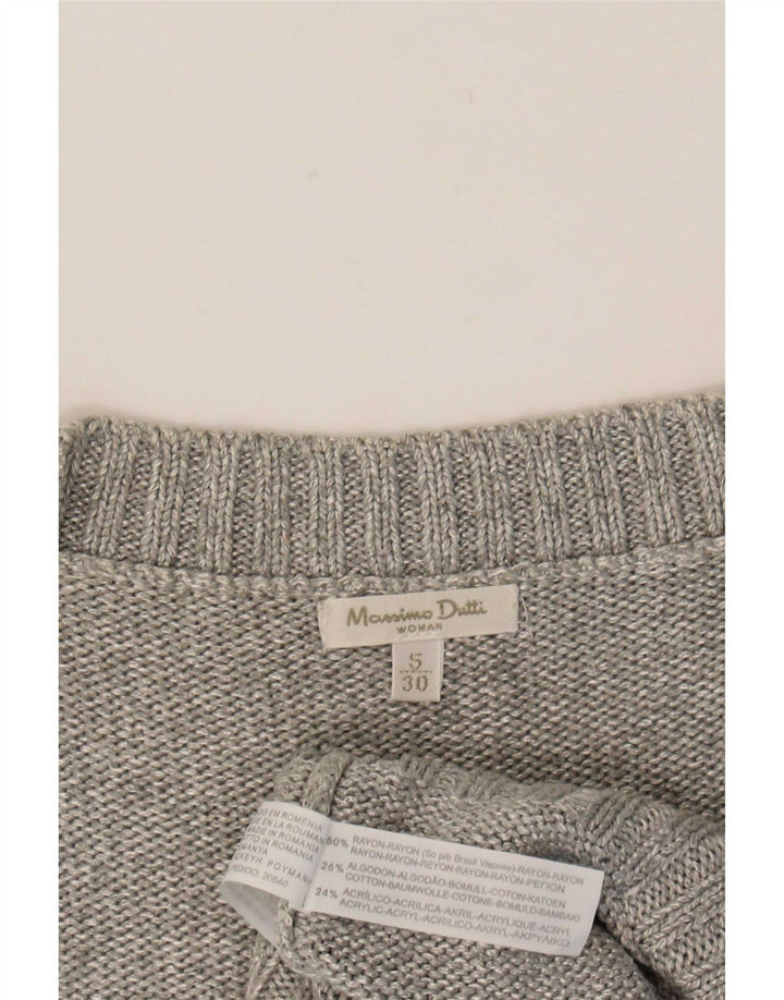 Женский джемпер с короткими рукавами и v-образным вырезом Massimo Dutti UK 10, маленький серый