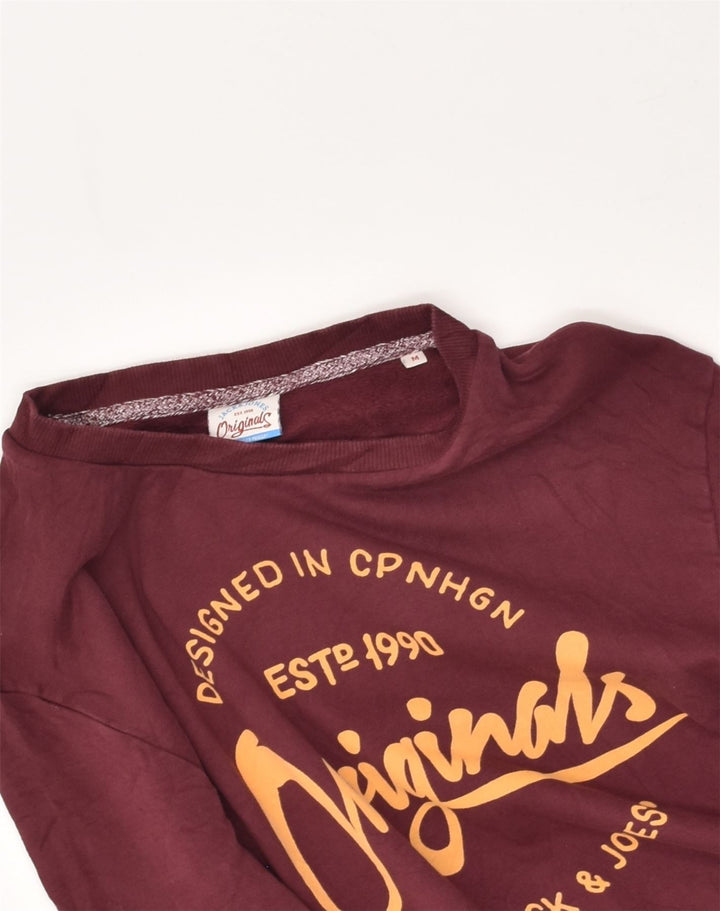 JACK & JONES Mens Graphic Sweatshirt Jumper Medium Maroon Cotton | Vintage Jack & Jones | Thrift | Second-Hand Jack & Jones | Used Clothing | Messina Hembry 