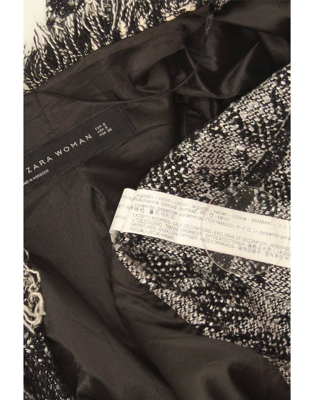 Женское открытое пальто Zara UK 10, маленькое черное, хлопок с узором «гусиные лапки»
