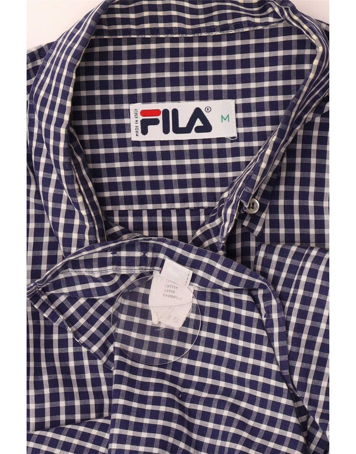Мужская рубашка стандартного кроя Fila среднего размера, темно-синяя, хлопок в мелкую клетку