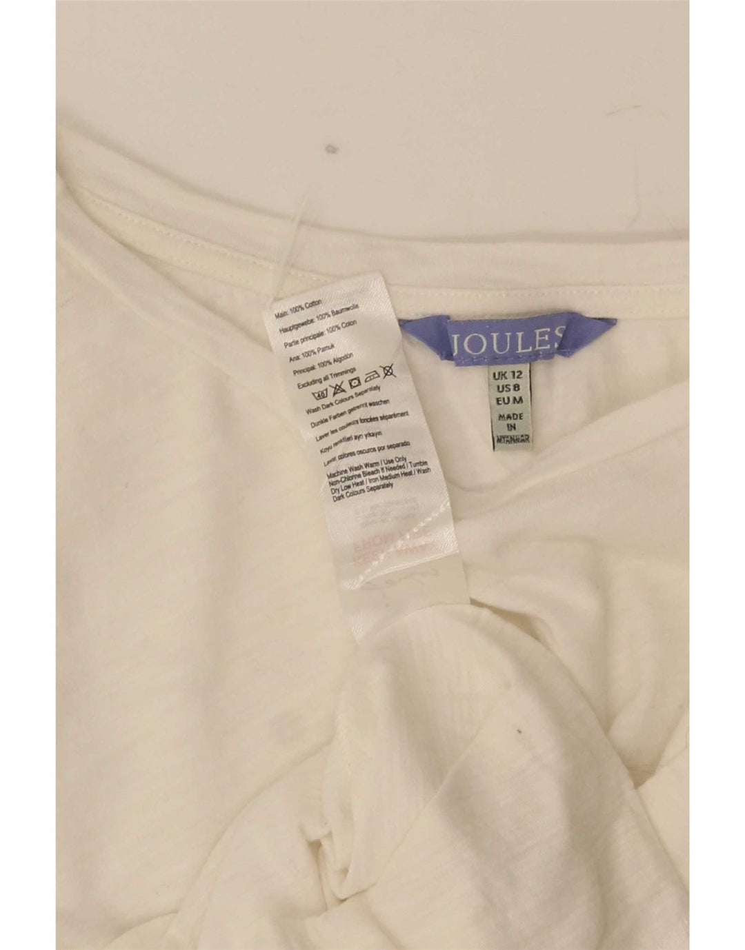 Женская футболка Joules Top UK 12, средний белый хлопок