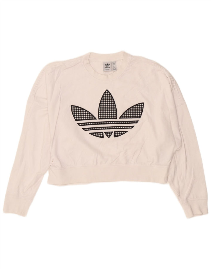 Женский укороченный свитшот оверсайз с рисунком ADIDAS UK 8, маленький белый