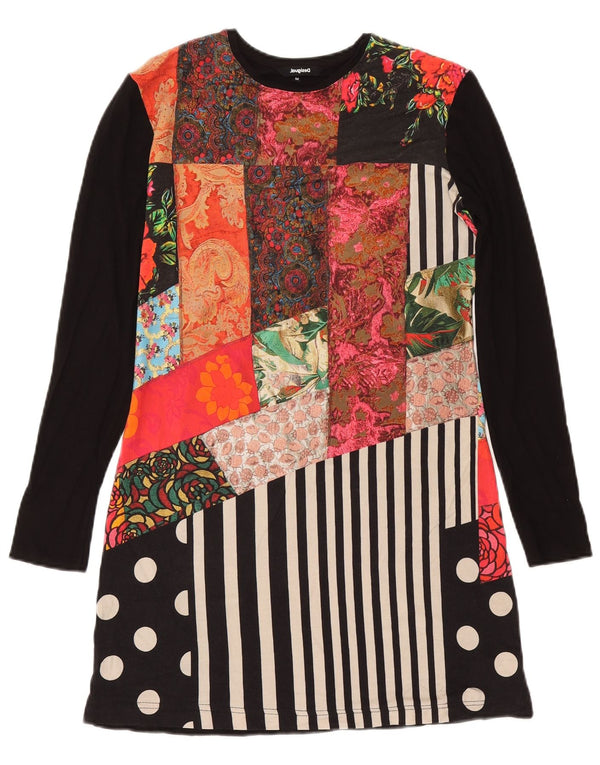 Женское платье-футболка с длинным рукавом Desigual UK 14, средний черный в стиле пэчворк