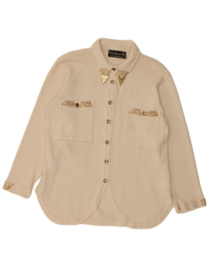 Женская трикотажная блузка-рубашка CIRO ESPOSITO UK 14, большая белая шерсть