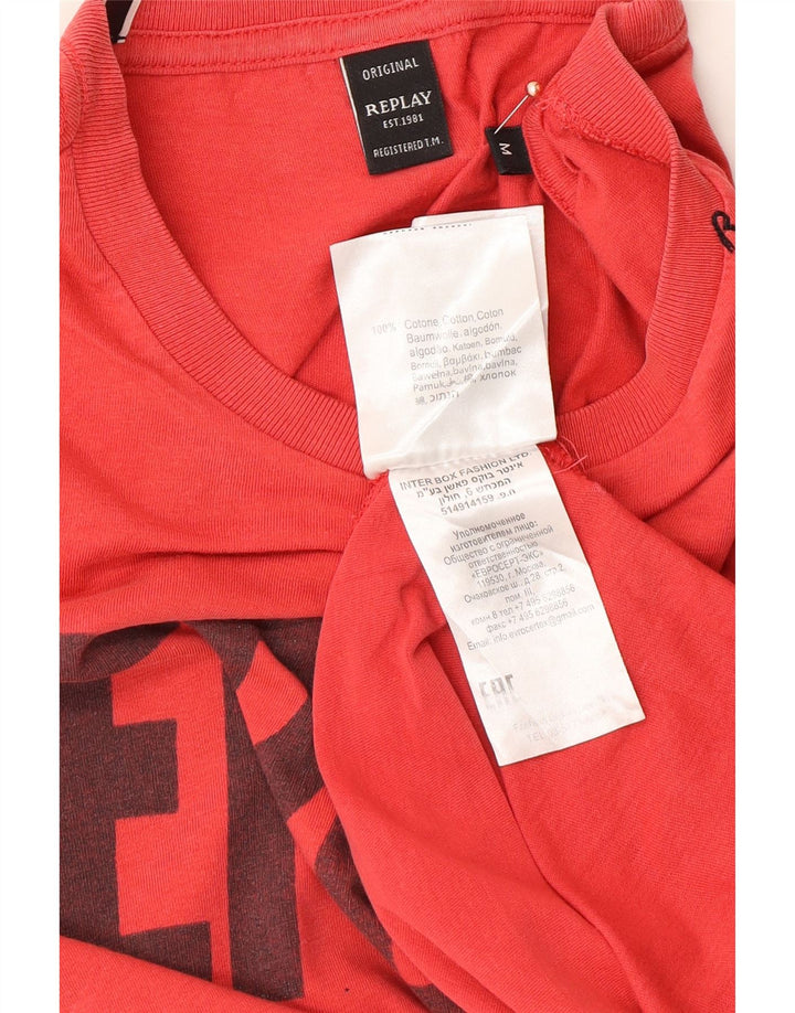 Мужская футболка с рисунком REPLAY, хлопковый топ среднего красного цвета