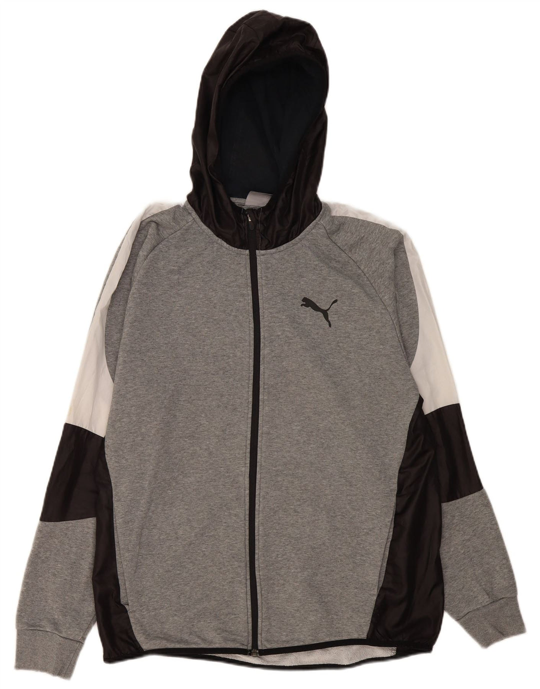 Мужской свитер с капюшоном на молнии Puma XL серого цвета с цветными блоками