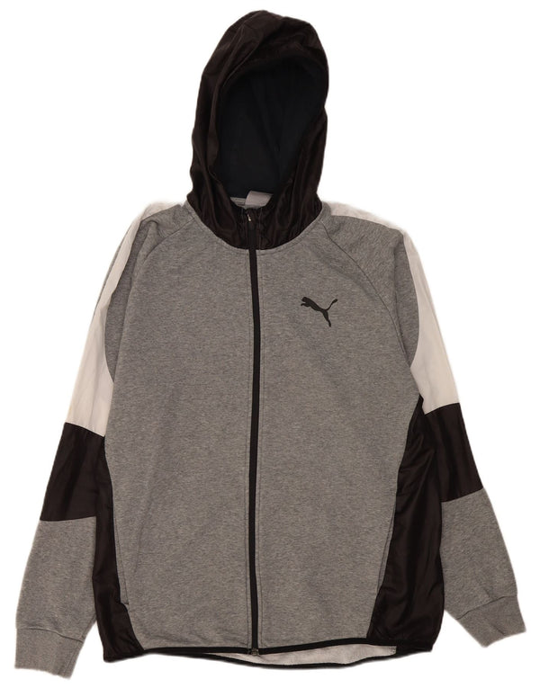 Мужской свитер с капюшоном на молнии Puma XL серого цвета с цветными блоками