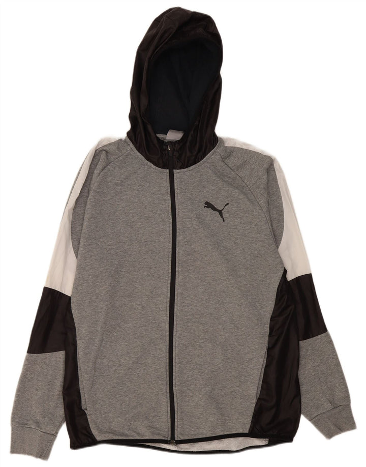 Мужской свитер с капюшоном на молнии Puma XL серого цвета с цветными блоками