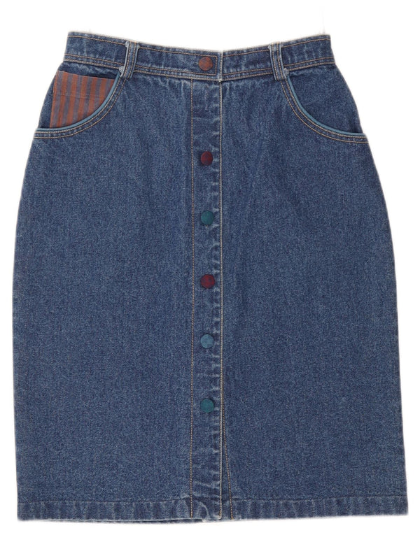 Винтажная женская джинсовая юбка с высокой талией EU 38, средний размер W25, синяя шерсть