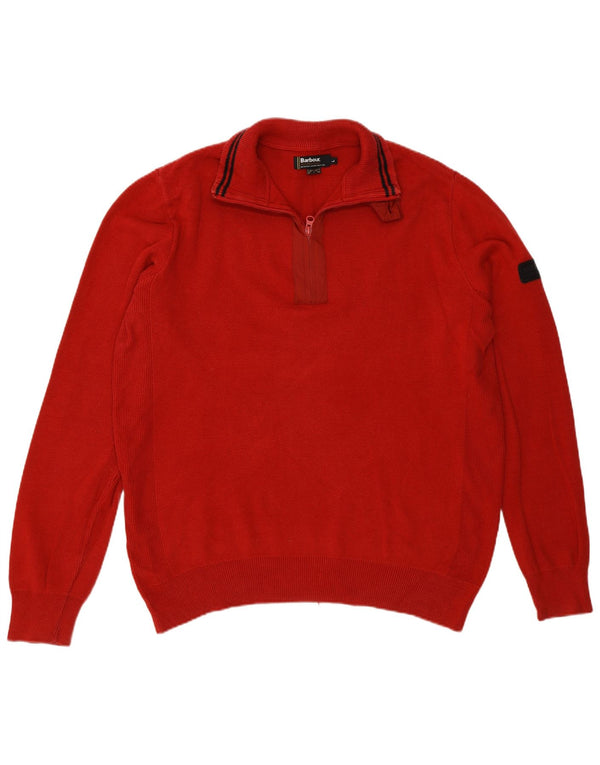 Barbour Mens Zip Neck Jumper Sweater Large Burgundy Cotton