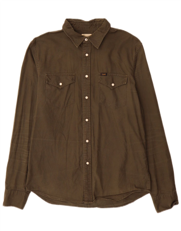 Мужская рубашка Lee Slim Fit из хлопка среднего цвета хаки