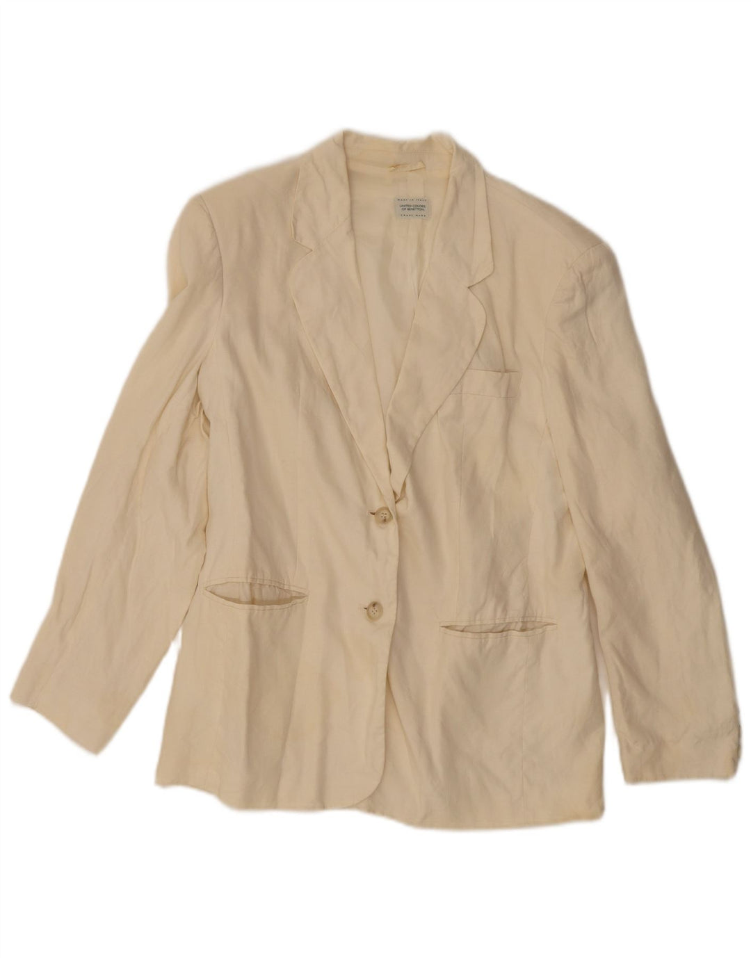 Benetton Женский пиджак на 2 пуговицах IT 44 Medium Off White Linen
