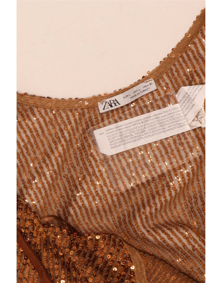 Женский укороченный топ с пайетками Zara UK 14, большой коричневый полиэстер