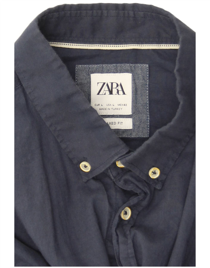Мужская рубашка свободного кроя Zara L70, темно-синяя, большая
