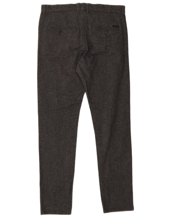 Мужские узкие брюки чинос Jack & Jones W32 L32 серые из вискозы с узором «елочка»