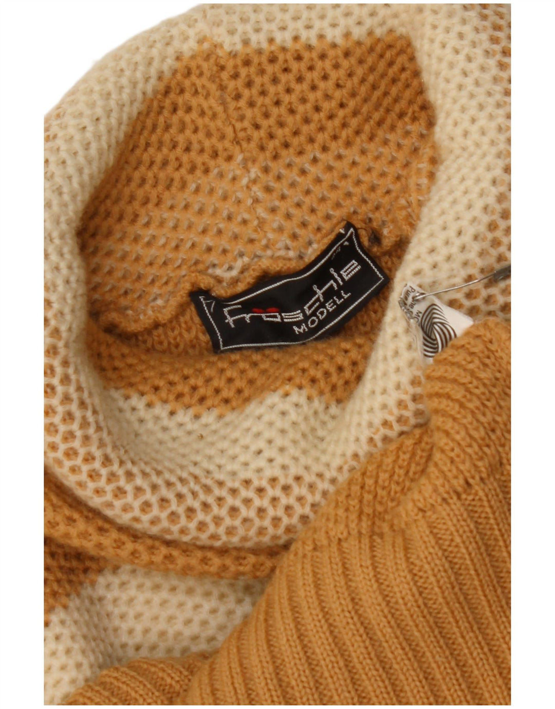 VINTAGE Женский джемпер с высоким воротником IT 44 Средний Бежевый В Полоску