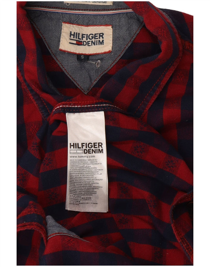 Tommy Hilfiger Мужская рубашка стандартного кроя, маленькая красная клетка, хлопковая