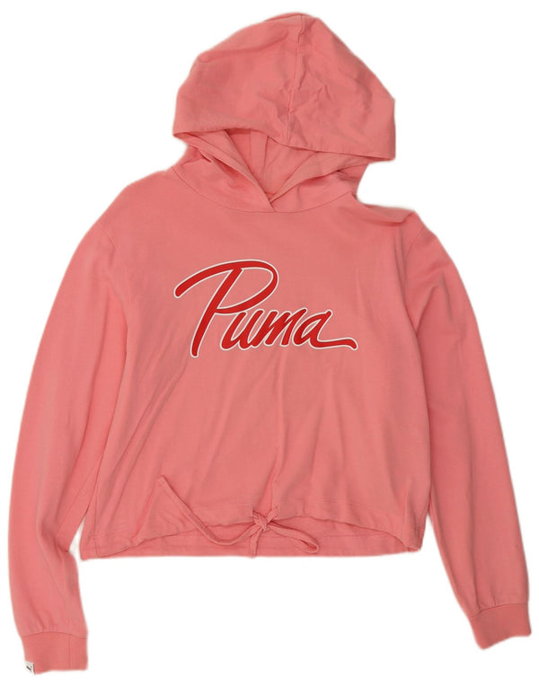 Женский укороченный джемпер с капюшоном Puma большого размера UK 12, хлопок среднего розового цвета