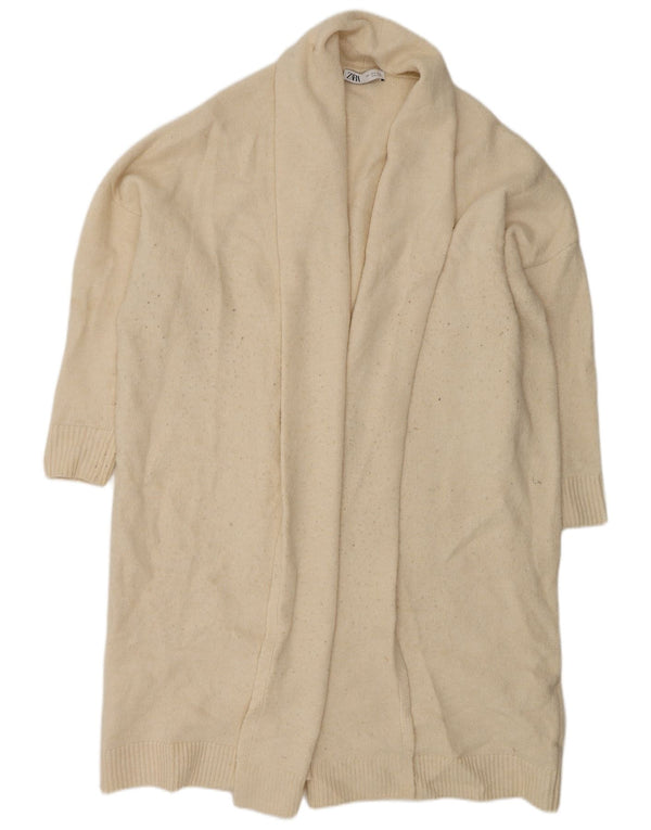 Zara Womens Oversized Longline Open Cardigan Sweater UK 10 Small Off White