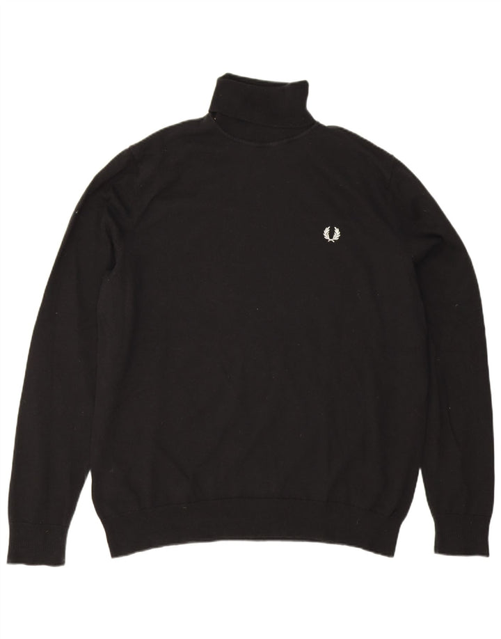 Мужской джемпер с высоким воротником Fred Perry, черный шерстяной свитер XL