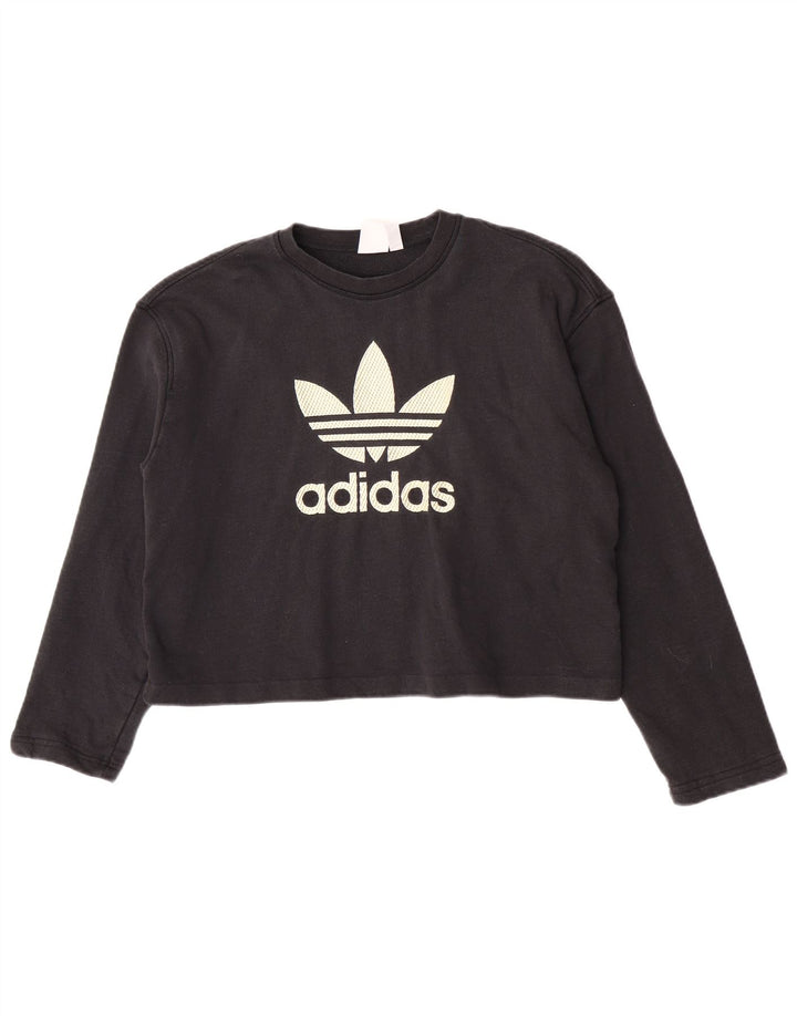 Женский укороченный топ с рисунком Adidas Oversized с длинным рукавом UK 8, маленький черный