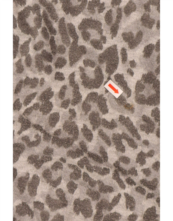 Женский джемпер OASIS с высоким воротником, Великобритания 14, средний серый с животным принтом