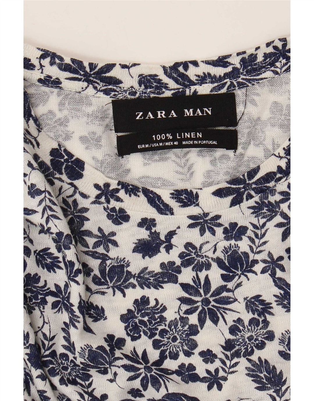 Мужская футболка Zara из льна среднего размера белого цвета с цветочным принтом
