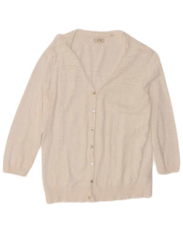Fat Face Womens 3/4 Sleeve Cardigan Sweater UK 12 Medium White Cotton