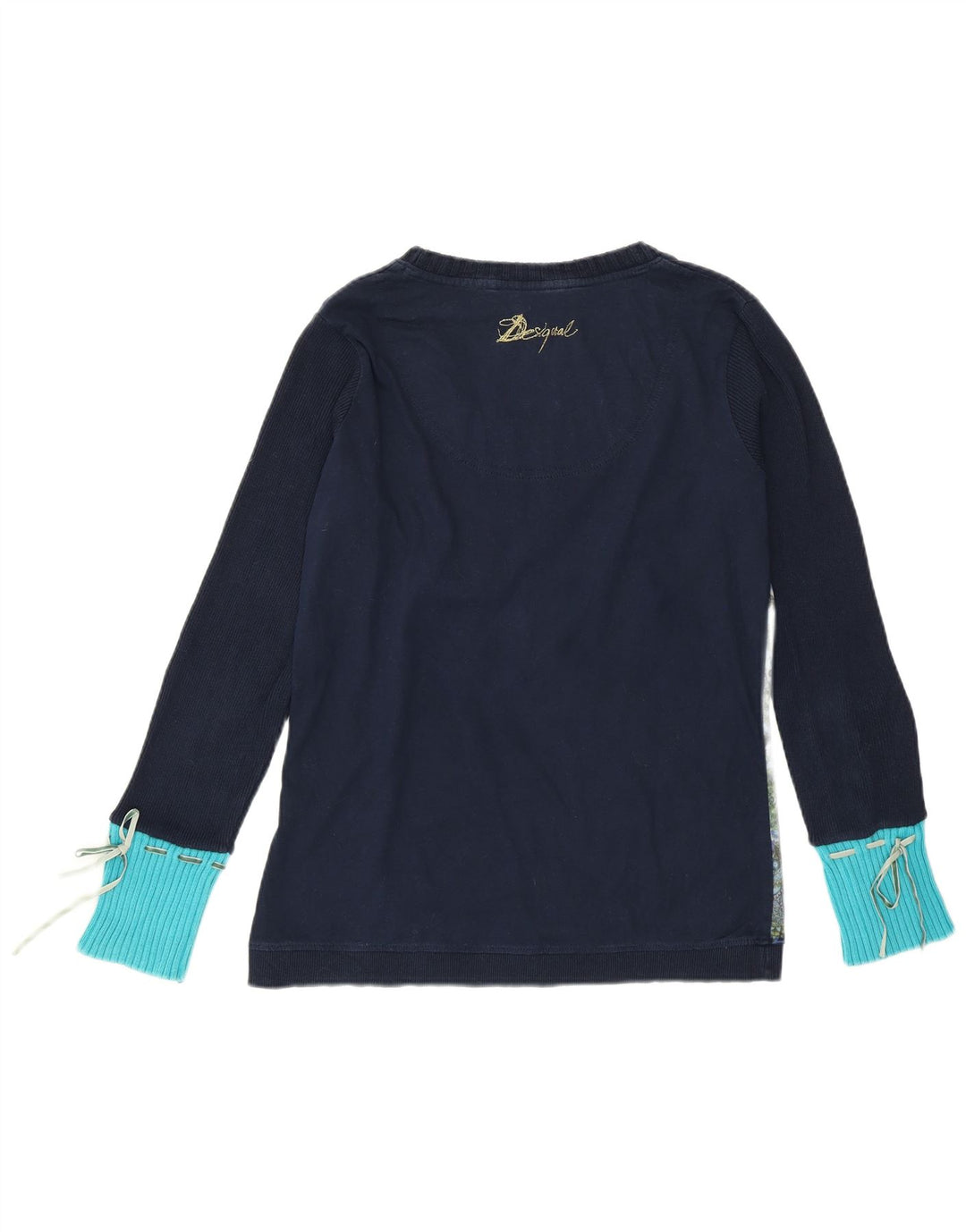 DESIGUAL Женский топ с рисунком с длинным рукавом UK 14, большой синий с цветочным принтом