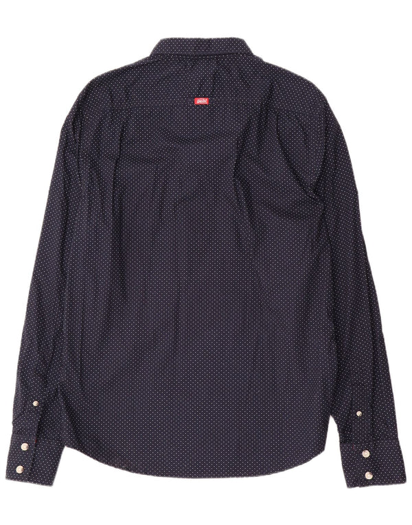 Мужская рубашка Superdry XL из хлопка темно-синего цвета с пятнами