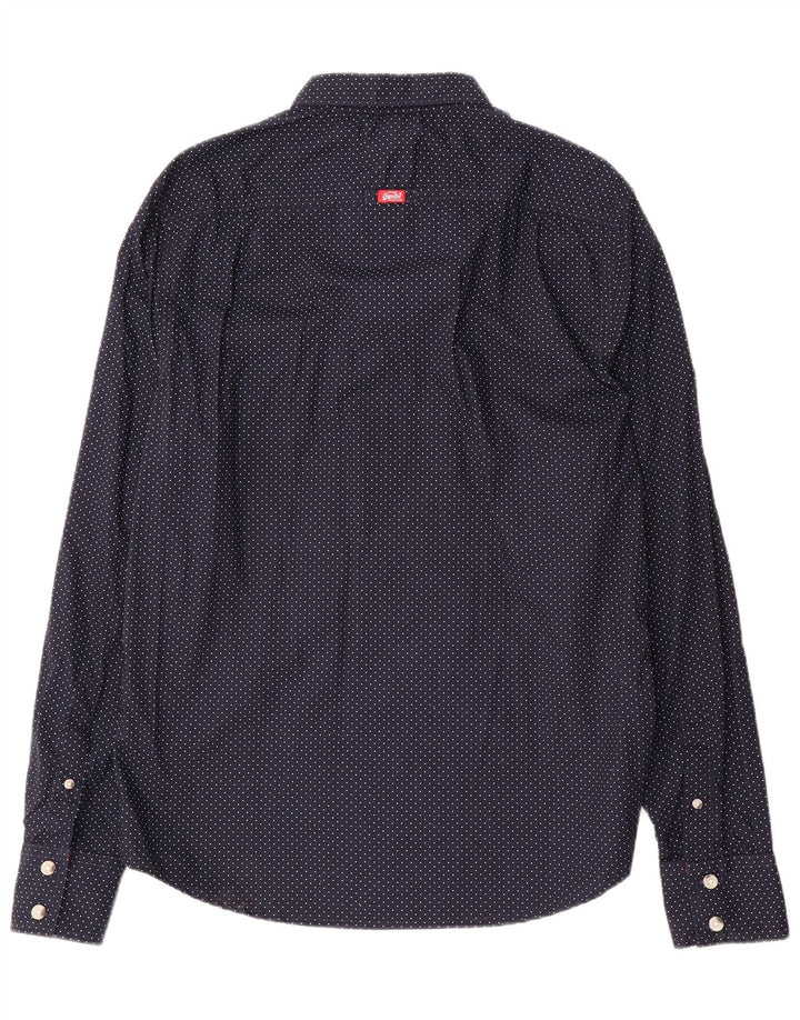 Мужская рубашка Superdry XL из хлопка темно-синего цвета с пятнами