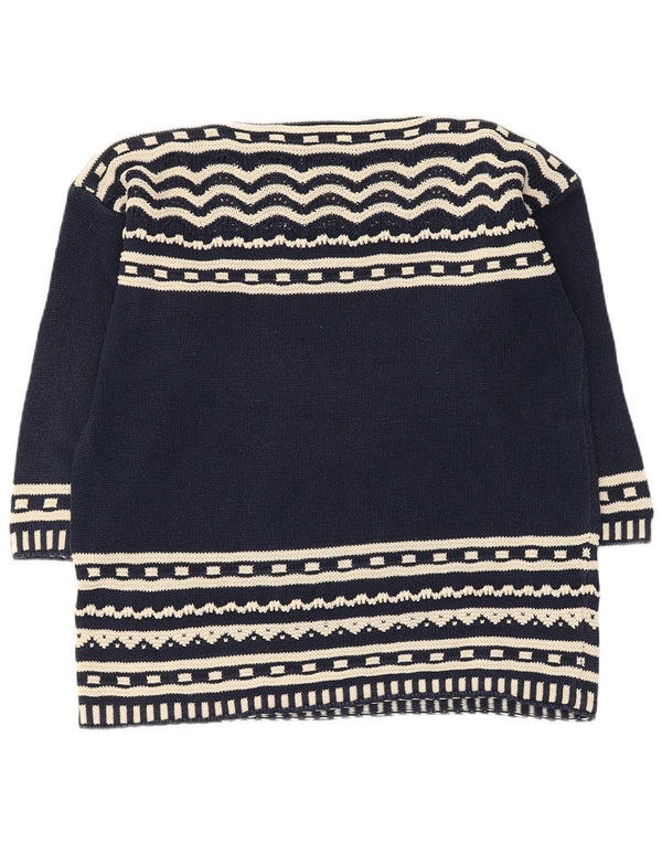 Benetton Womens Graphic Boat Neck Jumper Sweater UK 14 Medium Navy Blue