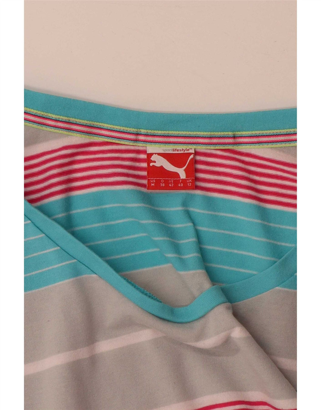 Женская футболка Puma Top UK 12 Medium разноцветная полоска