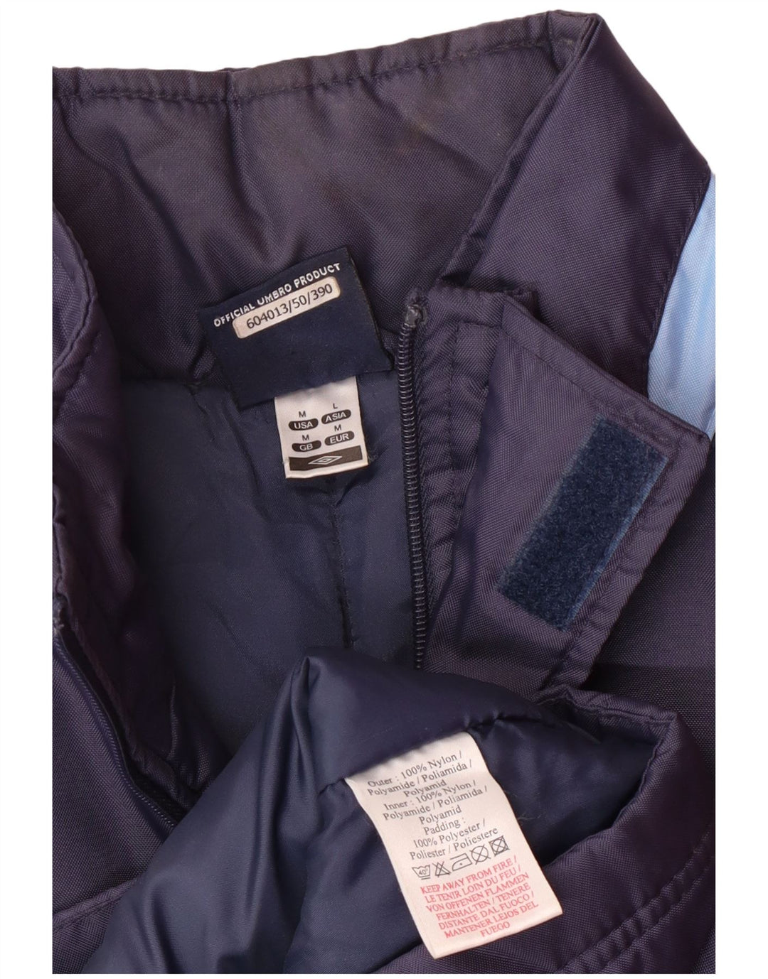 UMBRO Мужское стеганое пальто с капюшоном UK 38, средний темно-синий, нейлон с цветными блоками