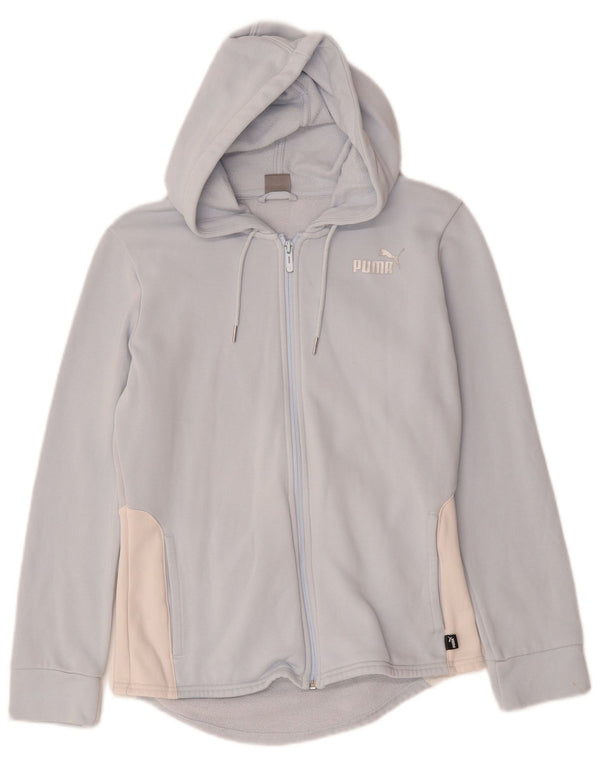 Женский свитер с капюшоном на молнии Puma UK 10, маленький синий, хлопок с цветными блоками