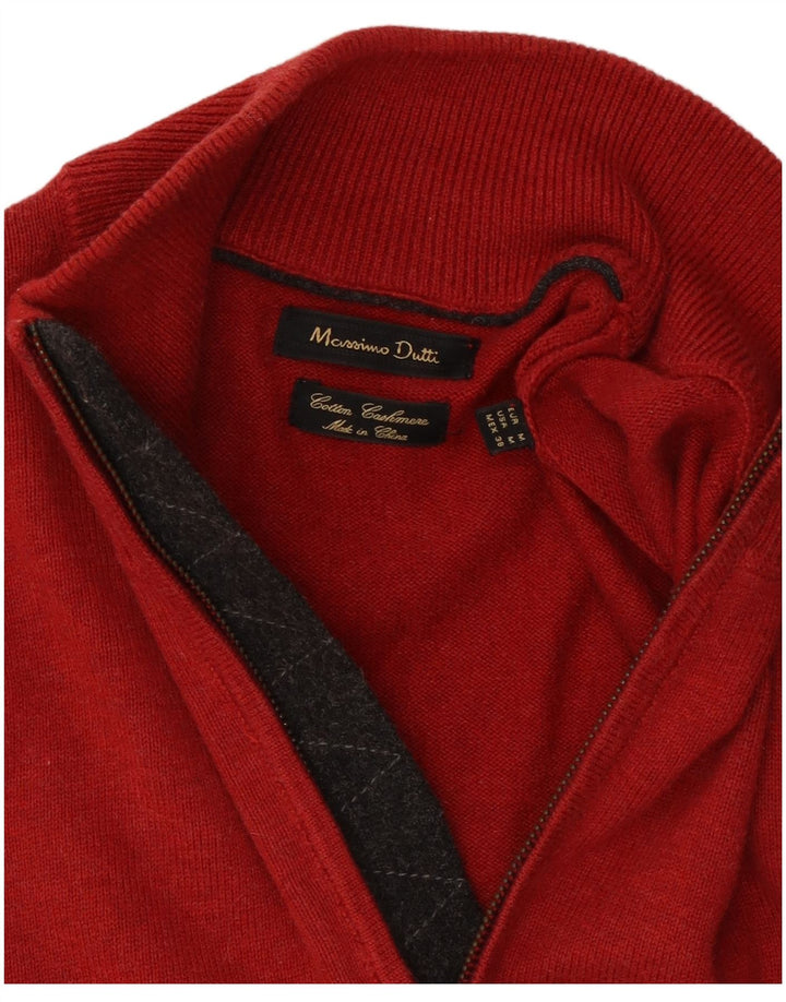 Мужской джемпер с воротником на молнии Massimo Dutti, хлопковый свитер среднего красного цвета с цветными блоками