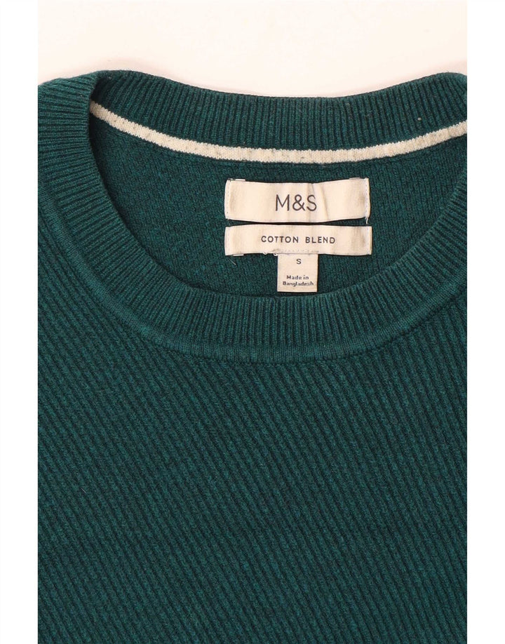 Мужской джемпер с круглым вырезом Marks & Spencer, маленький зеленый хлопковый свитер
