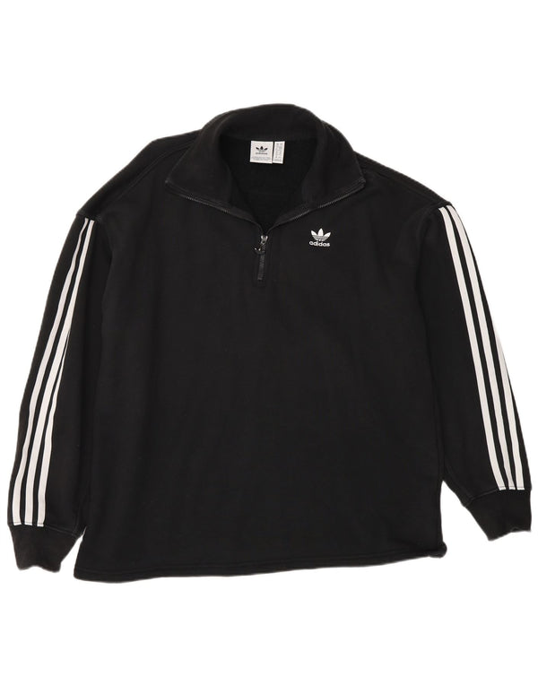 Женский свободный свитер с воротником на молнии Adidas UK 10, маленький черный хлопковый джемпер