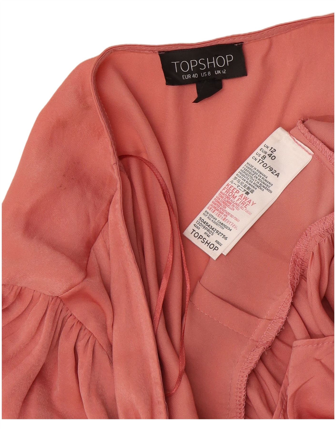 Женская блузка-рубашка с запахом Topshop UK 12, полиэстер среднего розового цвета