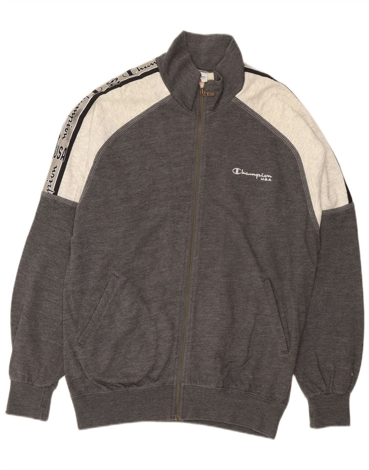 Мужской спортивный костюм Champion USA, верхняя куртка из хлопка среднего серого цвета с цветными блоками