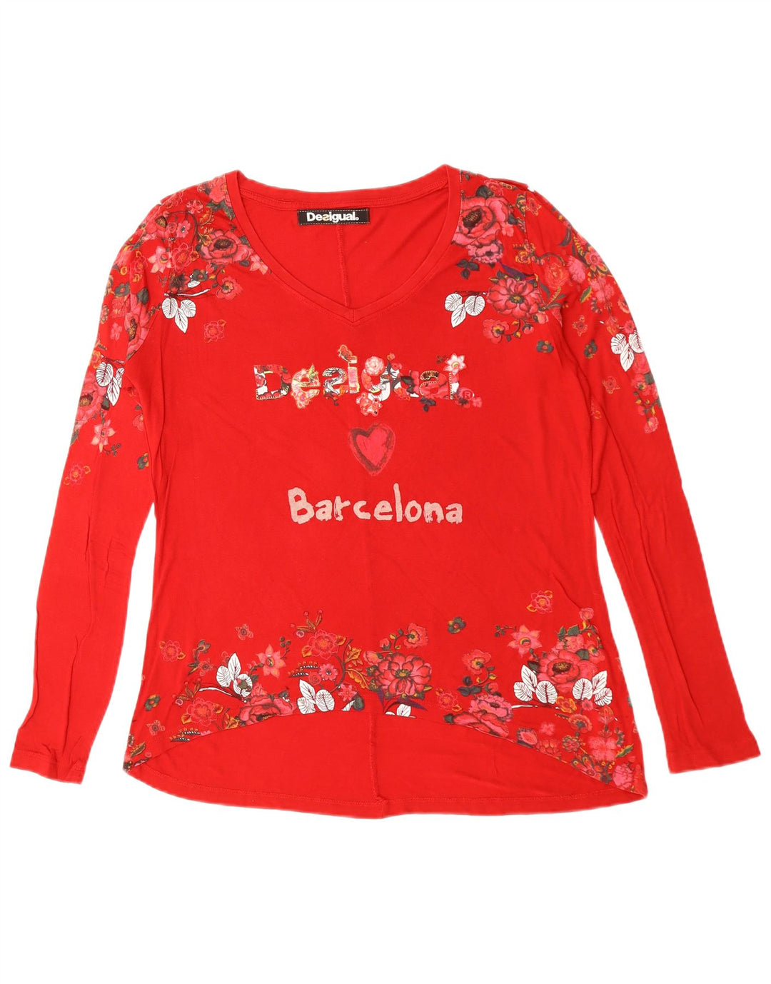 Женский топ DESIGUAL Barcelona с графическим рисунком с длинным рукавом, Великобритания, 16, большое красное сердце