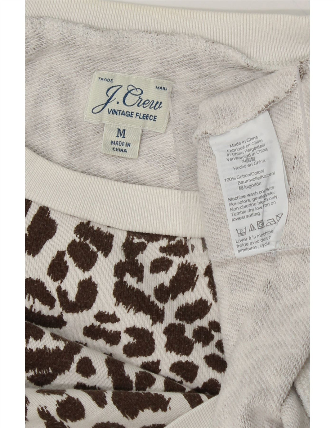 J. CREW Womens Oversized Sweatshirt Jumper UK 14 Medium White Animal Print Vintage J. Crew and Second-Hand J. Crew from Messina Hembry 