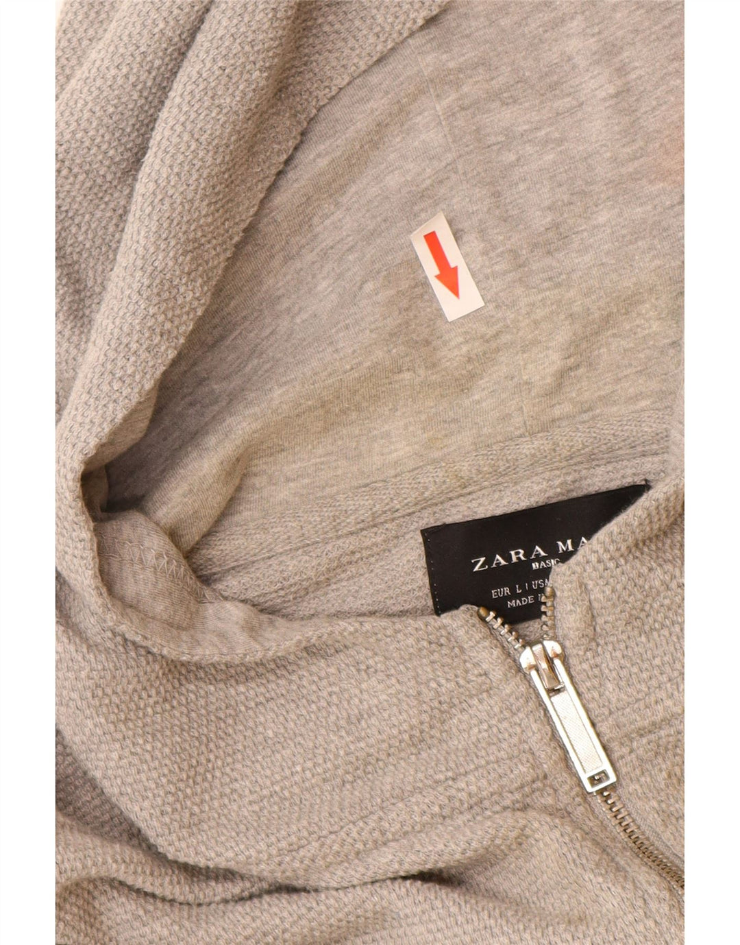 Мужской свитер с капюшоном на молнии Zara, большой серый, хлопковый