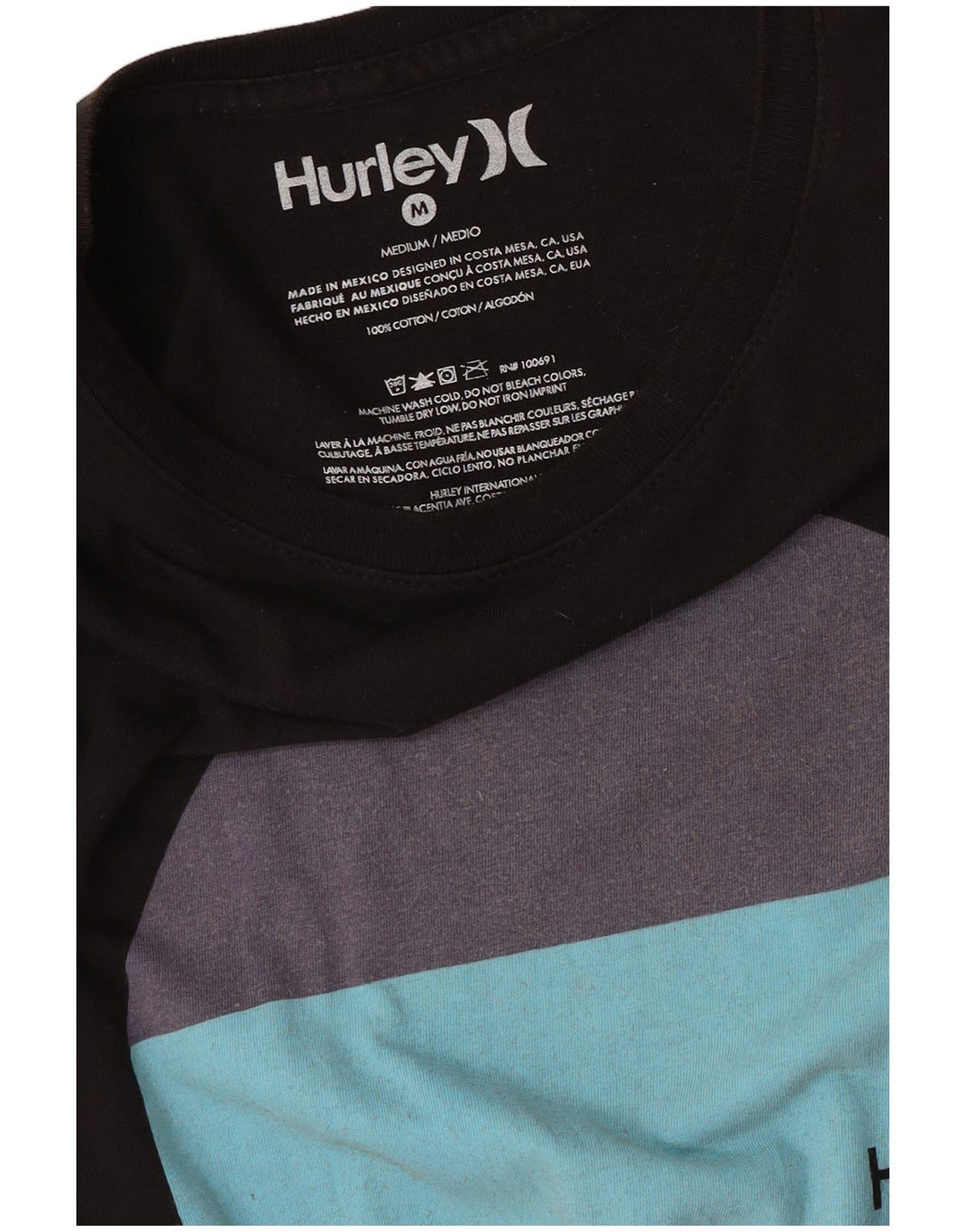 Мужская футболка с рисунком Hurley, топ, средний черный, хлопок