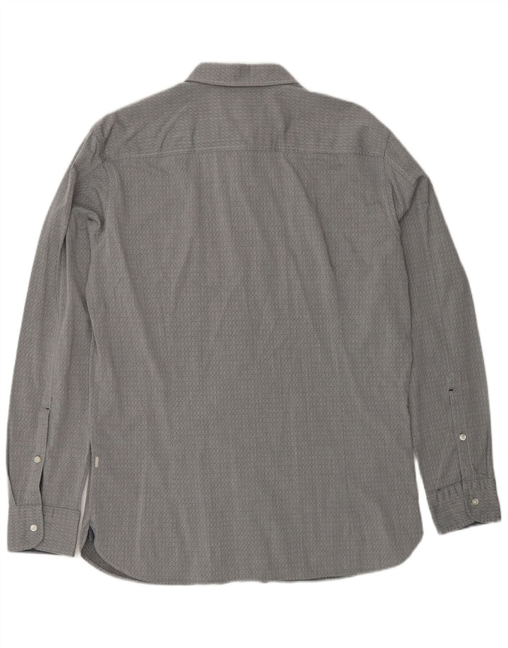 Мужская рубашка узкого кроя HUGO BOSS, большая серая хлопковая рубашка с геометрическим рисунком