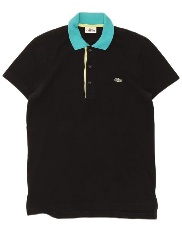 Мужская рубашка-поло LACOSTE, размер 3, маленькая, черная, хлопковая с цветными блоками