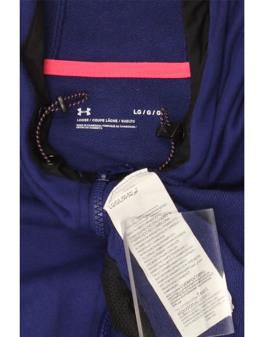 Мужской свитер с капюшоном на молнии UNDER ARMOR, большой хлопок, фиолетовый с цветными блоками