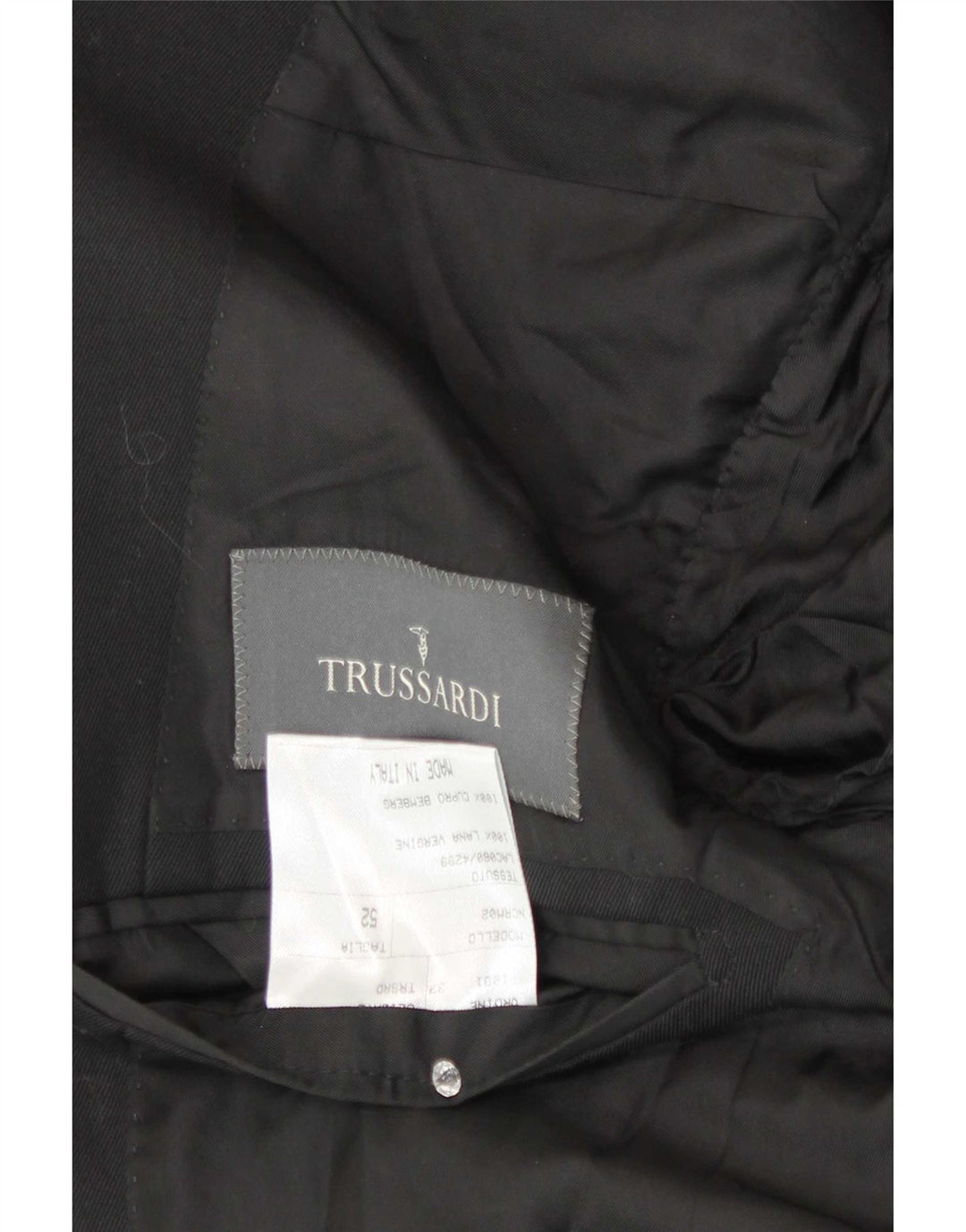 Мужской пиджак Trussardi на 2 пуговицах IT 52 XL, черная шерсть